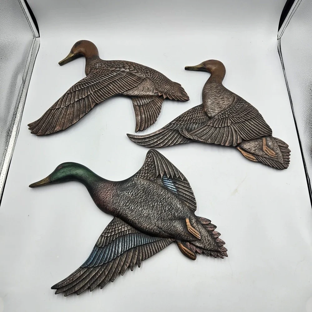 Vintage Mallard Duck Wall Hangings Ceramic Atlantic Mold Hand Painted 1965 Set 3